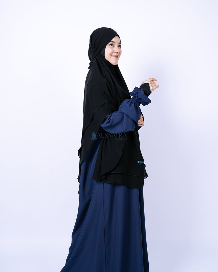 French Khimar Handless Fatimah Sifon Silk Jetblack 2 Layer Alsyahra Exclusive L