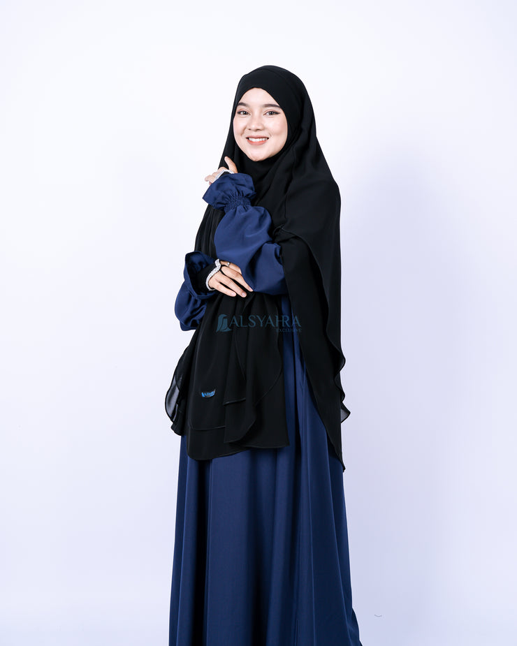 French Khimar Handless Fatimah Sifon Silk Jetblack 2 Layer Alsyahra Exclusive L
