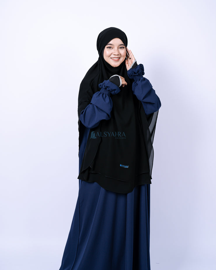 French Khimar Handless Fatimah Sifon Silk Jetblack 2 Layer Alsyahra Exclusive L