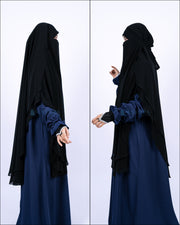 French Khimar Handless Fatimah Sifon Silk Jetblack 2 Layer Alsyahra Exclusive XL