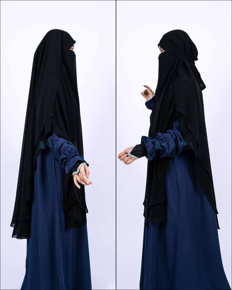 French Khimar Handless Fatimah Sifon Silk Jetblack 2 Layer Alsyahra Exclusive XL