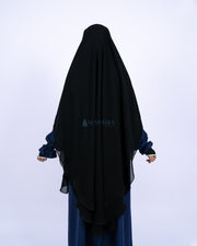 French Khimar Handless Fatimah Sifon Silk Jetblack 2 Layer Alsyahra Exclusive XL