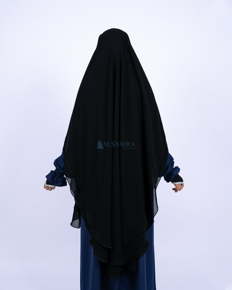 French Khimar Handless Fatimah Sifon Silk Jetblack 2 Layer Alsyahra Exclusive XL