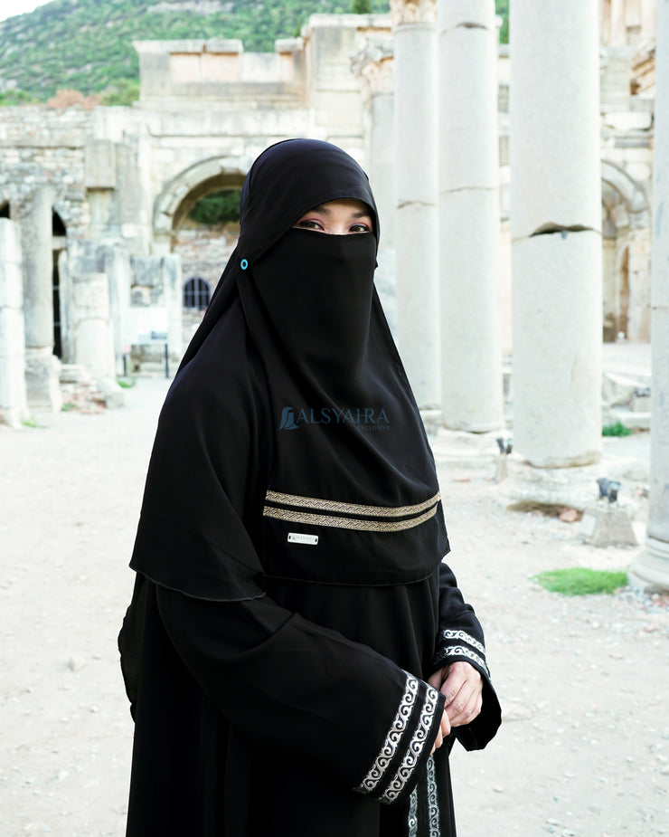 Alsyahra Exclusive Niqab Poni Kancing Raudhah Kiswah Stripe Sifon Jetblack