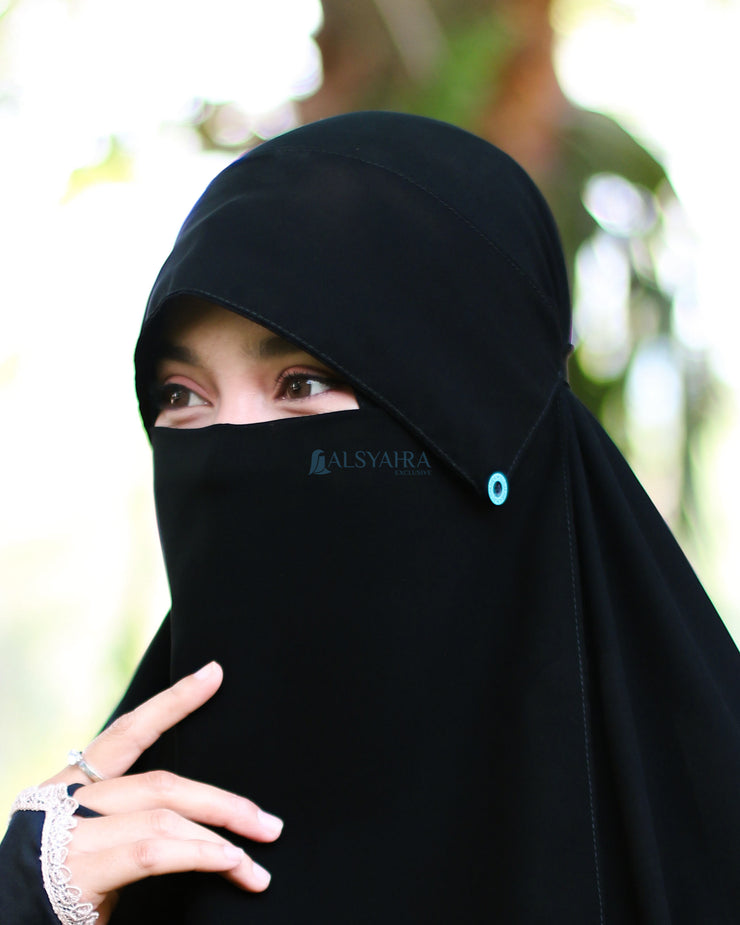 Alsyahra Exclusive Niqab Poni Kancing Raudhah Kiswah Stripe Sifon Jetblack