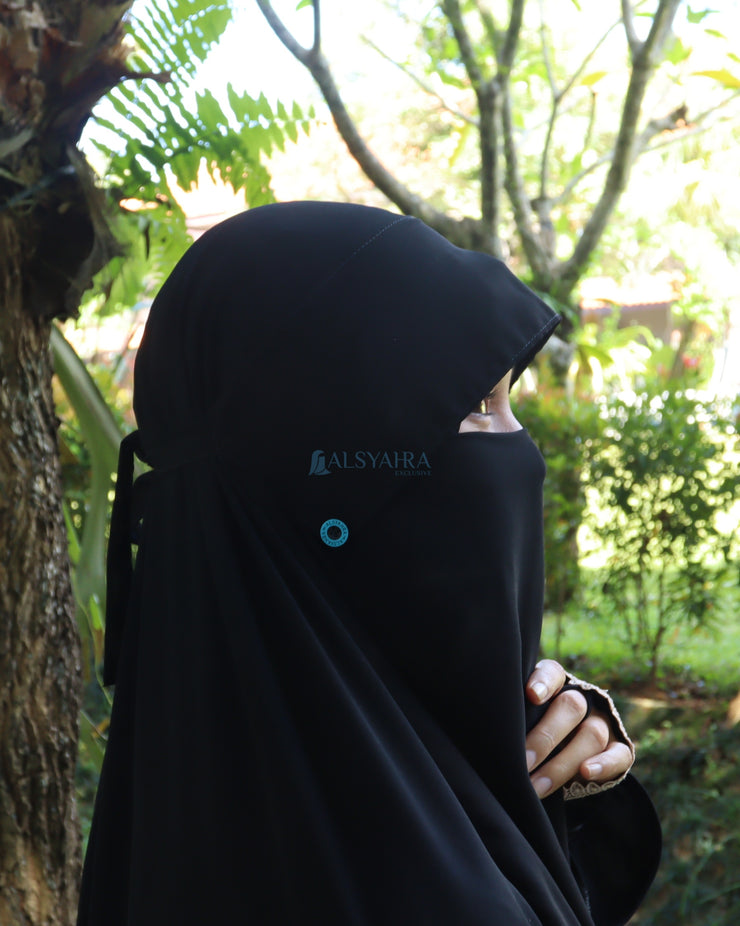 Alsyahra Exclusive Niqab Poni Kancing Raudhah Kiswah Stripe Sifon Jetblack