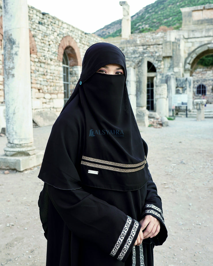 Alsyahra Exclusive Niqab Poni Kancing Raudhah Kiswah Stripe Sifon Jetblack