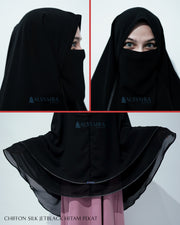 Alsyahra Exclusive Set Khimar Butterfly 2 Layer Bisban Hitam XXL Sifon Jetblack