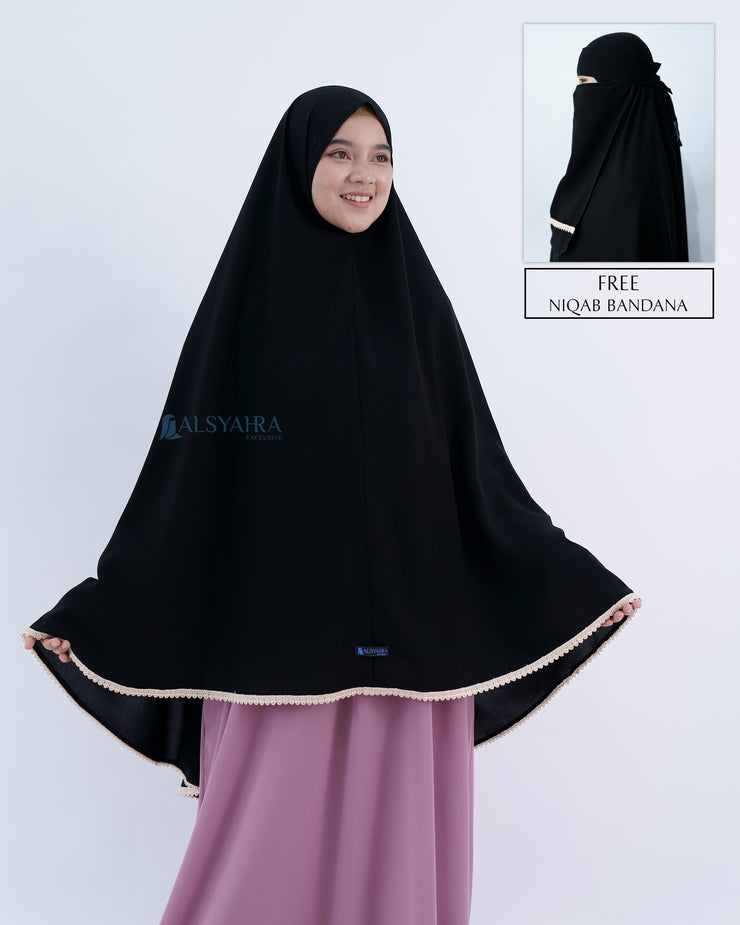 Alsyahra Exclusive Set Khimar Halimah Niqab Bandana Jetblack