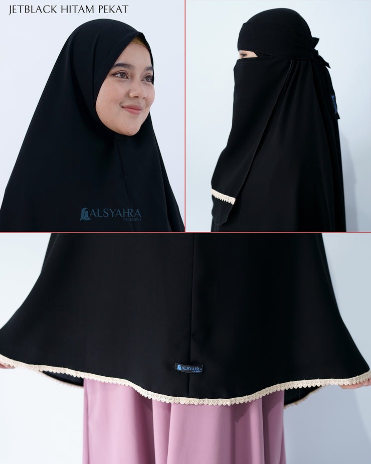 Alsyahra Exclusive Set Khimar Halimah Niqab Bandana Jetblack