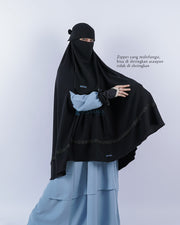 Set Khimar Syari Handzipper Altaj Haramain Niqab Poni Jetblack Alsyahra Exclusive
