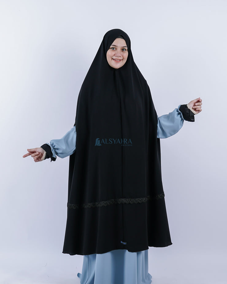 Set Khimar Syari Handzipper Altaj Haramain Niqab Poni Jetblack Alsyahra Exclusive
