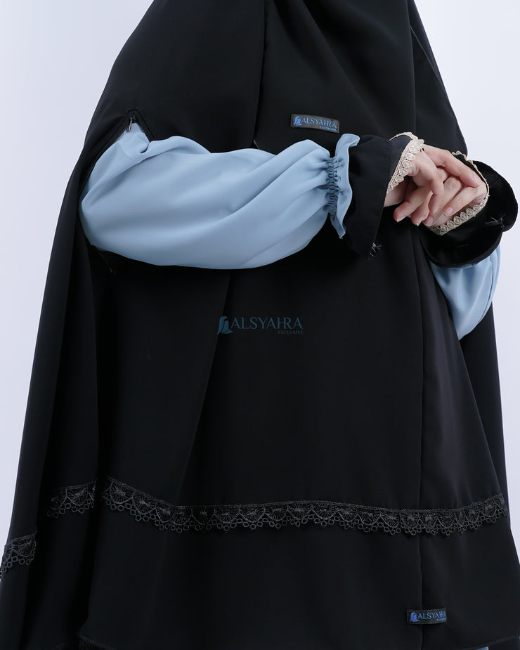 Set Khimar Syari Handzipper Altaj Haramain Niqab Poni Jetblack Alsyahra Exclusive