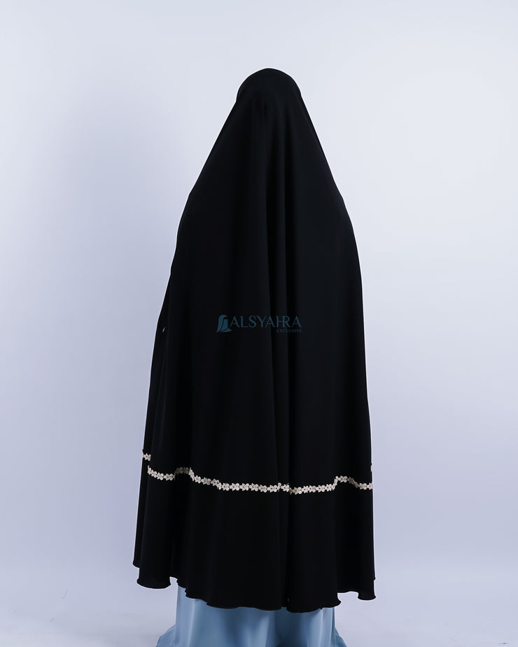 Set Khimar Syari Handzipper Nailah Haramain Niqab Poni Jetblack Alsyahra Exclusive