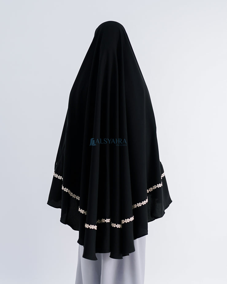 Set Khimar Syari Handzipper Nailah Size XL Niqab Poni Jetblack Alsyahra Exclusive