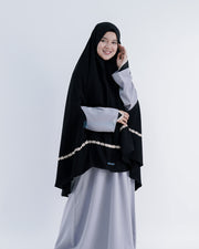 Set Khimar Syari Handzipper Nailah Size XL Niqab Poni Jetblack Alsyahra Exclusive