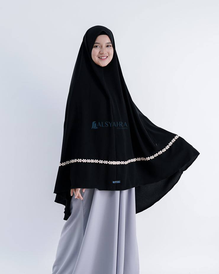 Set Khimar Syari Handzipper Nailah Size XL Niqab Poni Jetblack Alsyahra Exclusive