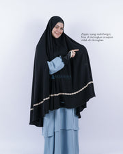 Set Khimar Syari Handzipper Nailah Size XXL Niqab Poni Jetblack Alsyahra Exclusive