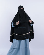 Set Khimar Syari Handzipper Nailah Size XXL Niqab Poni Jetblack Alsyahra Exclusive