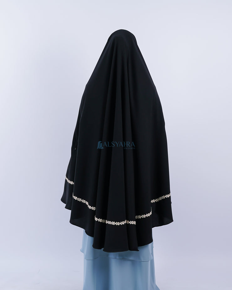 Set Khimar Syari Handzipper Nailah Size XXL Niqab Poni Jetblack Alsyahra Exclusive