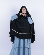 Set Khimar Syari Handzipper Nailah Size XXL Niqab Poni Jetblack Alsyahra Exclusive