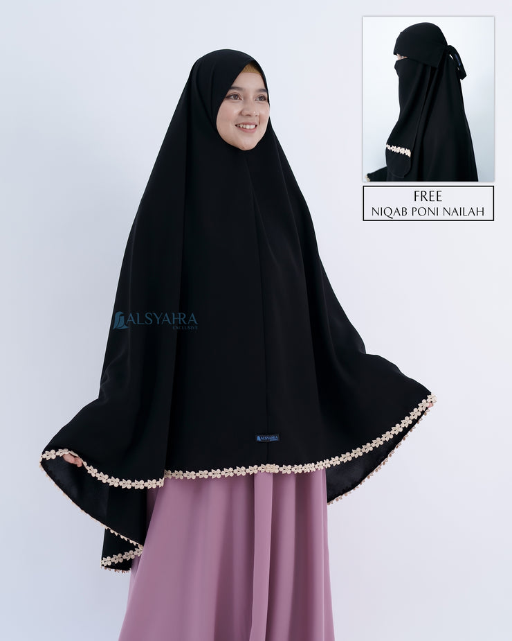 Alsyahra Exclusive Set Khimar Nailah Niqab Bandana Poni Jetblack