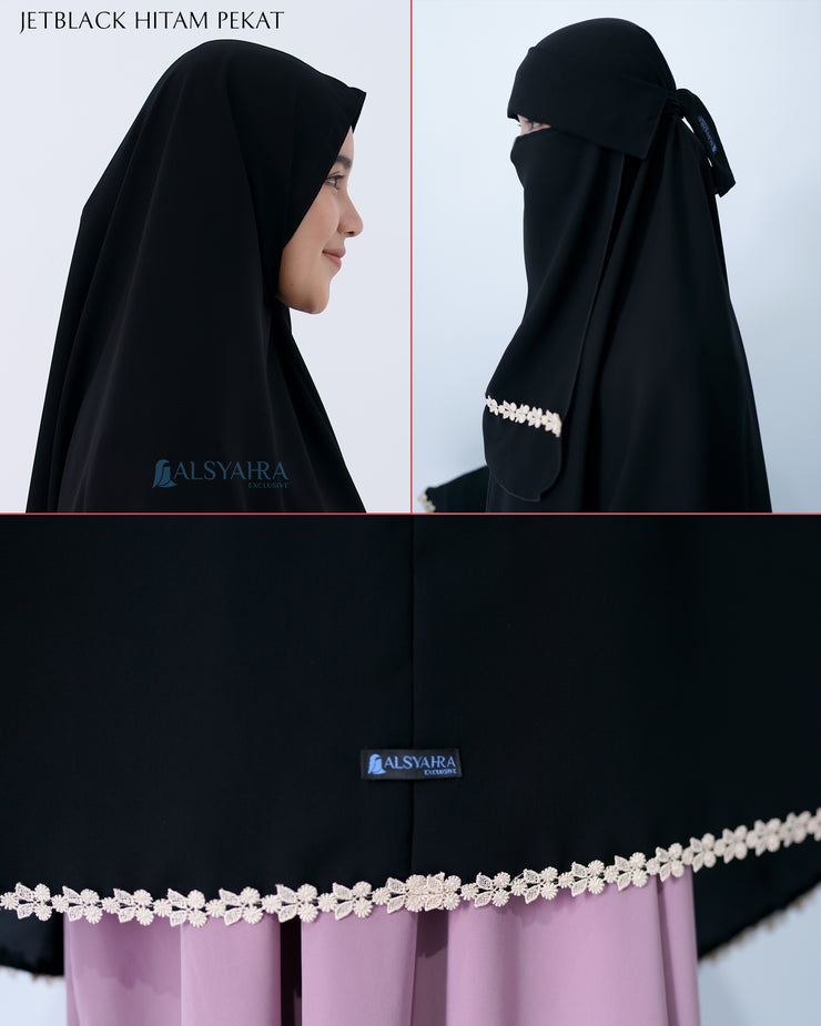 Alsyahra Exclusive Set Khimar Nailah Niqab Bandana Poni Jetblack