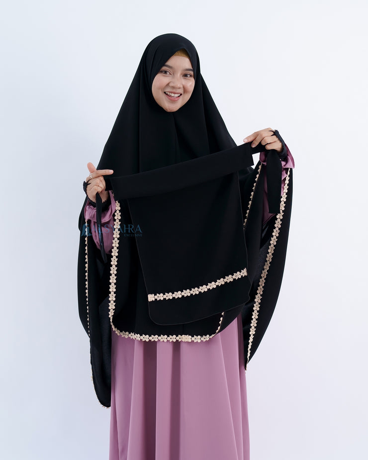 Alsyahra Exclusive Set Khimar Nailah Niqab Bandana Poni Jetblack