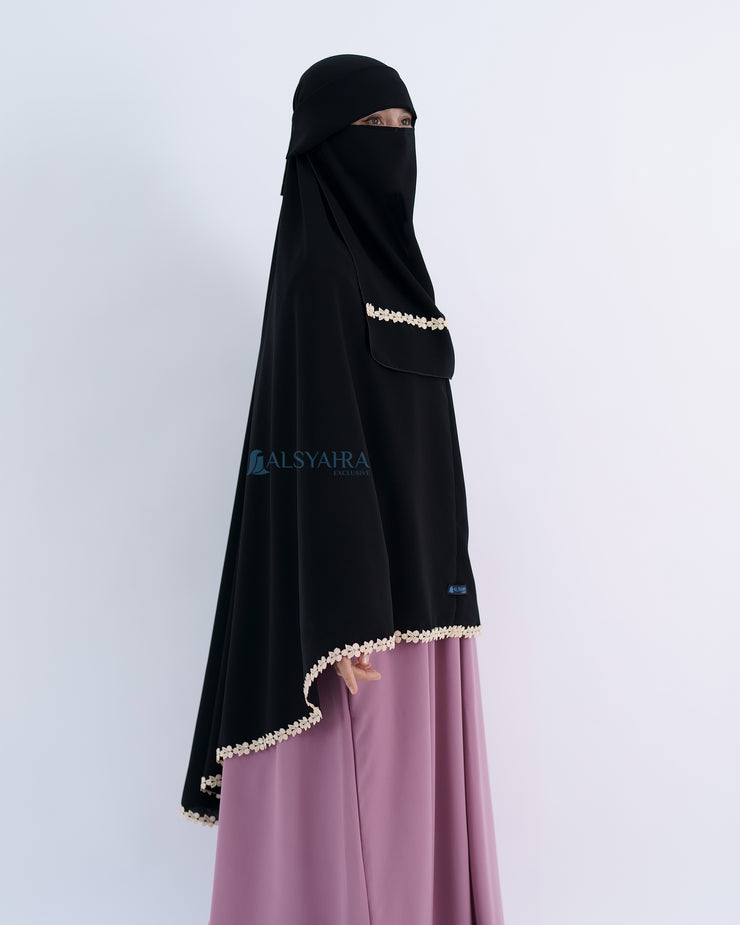 Alsyahra Exclusive Set Khimar Nailah Niqab Bandana Poni Jetblack