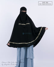 Set Khimar Syari Pita India Non Pet Niqab Bandana Jetblack XXL Alsyahra Exclusive