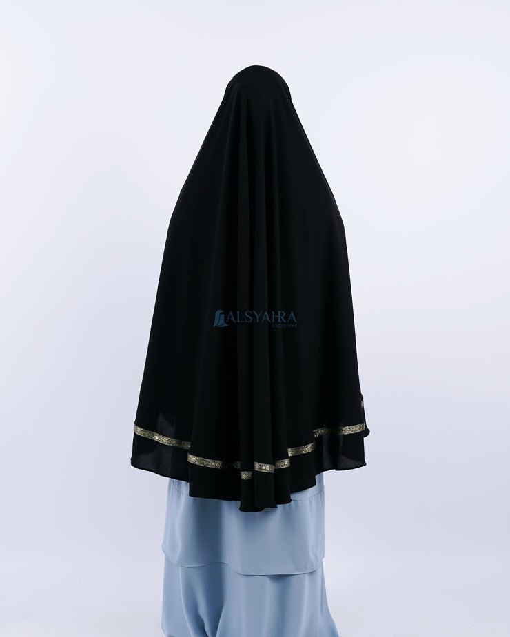 Set Khimar Syari Pita India Non Pet Niqab Bandana Jetblack XXL Alsyahra Exclusive