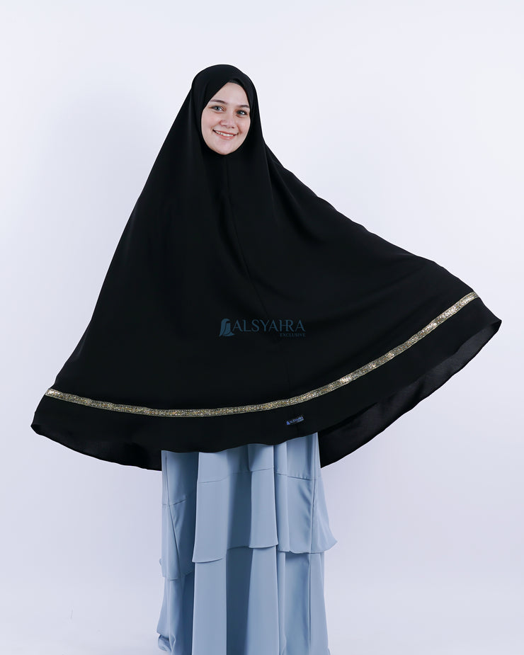 Set Khimar Syari Pita India Non Pet Niqab Bandana Jetblack XXL Alsyahra Exclusive