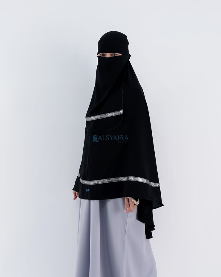 Alsyahra Exclusive Set Khimar Pita India Non Pet Niqab Bandana Jetblack XL
