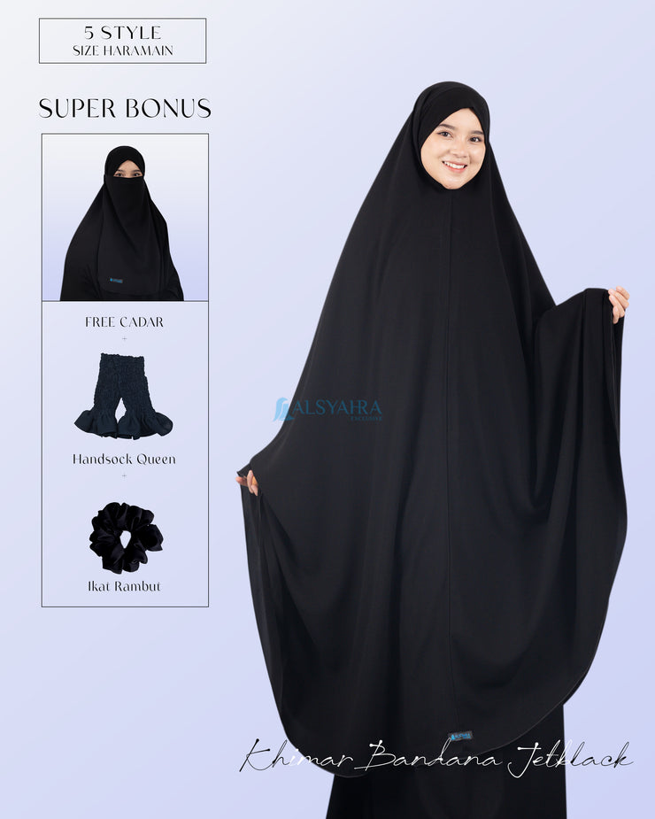 Alsyahra Exclusive Set Khimar Bandana Haramain Cadar Tali Jetblack