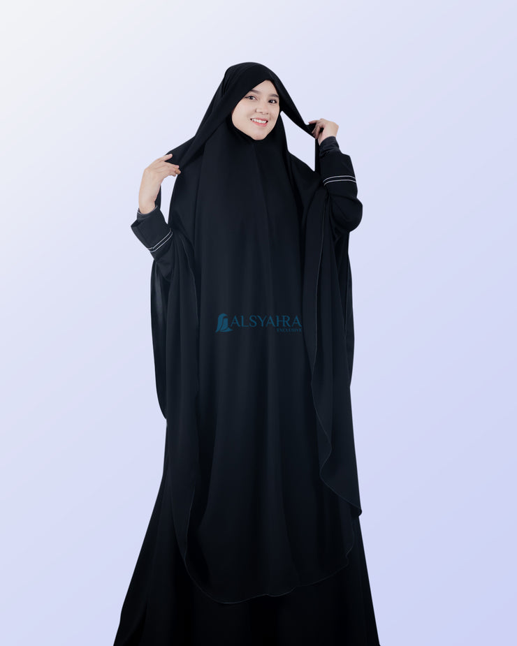 Alsyahra Exclusive Set Khimar Bandana Haramain Cadar Tali Jetblack
