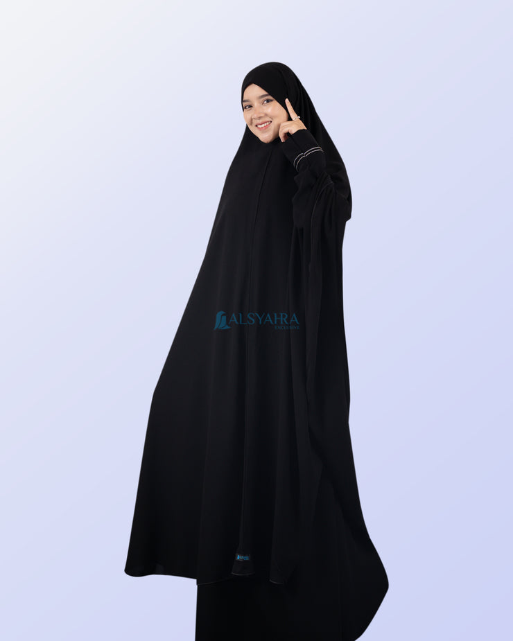 Alsyahra Exclusive Set Khimar Bandana Haramain Cadar Tali Jetblack