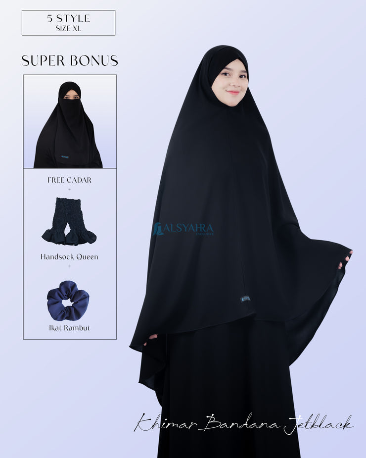 Alsyahra Exclusive Khimar Bandana Cadar Tali Jetblack Size XL