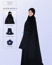 Alsyahra Exclusive Khimar Bandana Cadar Tali Jetblack Size XXL