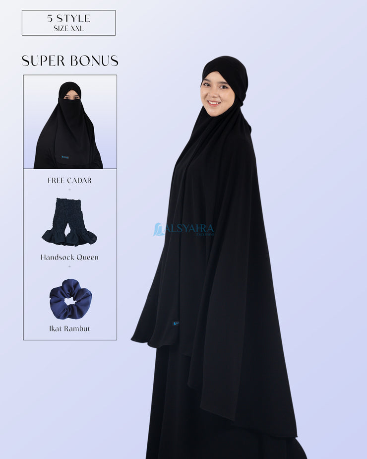 Alsyahra Exclusive Khimar Bandana Cadar Tali Jetblack Size XXL