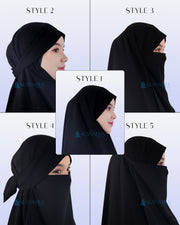 Alsyahra Exclusive Khimar Bandana Cadar Tali Jetblack Size XXL