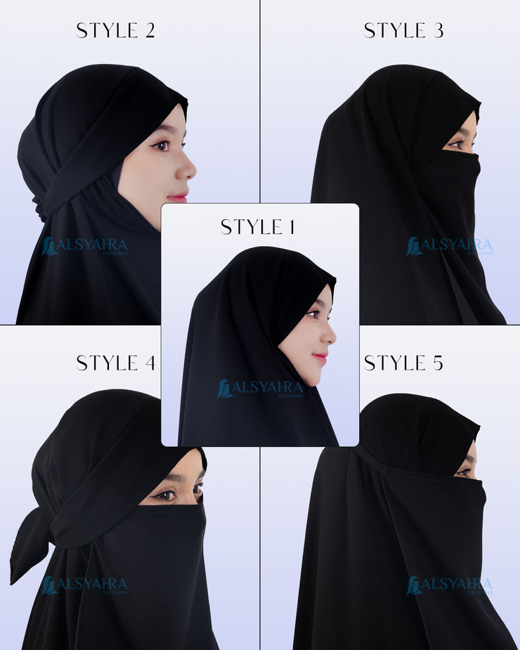 Alsyahra Exclusive Khimar Bandana Cadar Tali Jetblack Size XXL