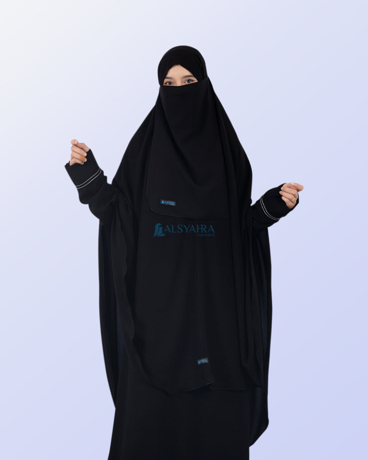 Alsyahra Exclusive Khimar Bandana Cadar Tali Jetblack Size XXL