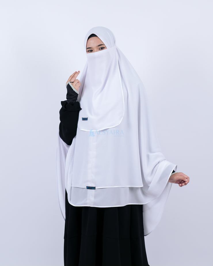 Alsyahra Set Khimar Umroh Walimah Bisban 2 Layer Cadar Tali Sifon XL