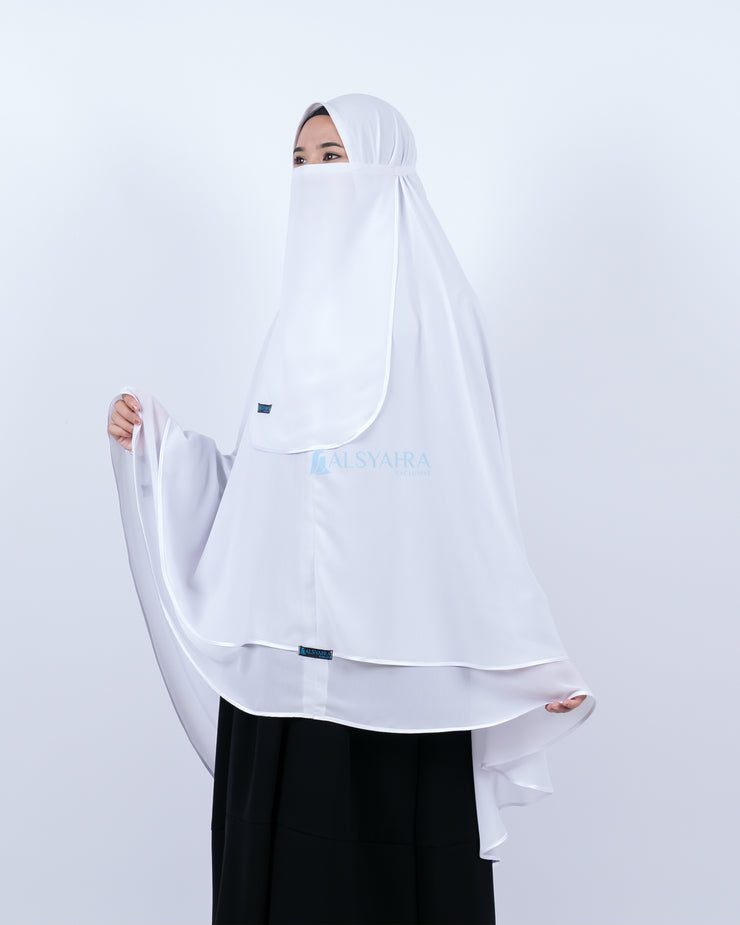 Alsyahra Set Khimar Umroh Walimah Bisban 2 Layer Cadar Tali Sifon XL