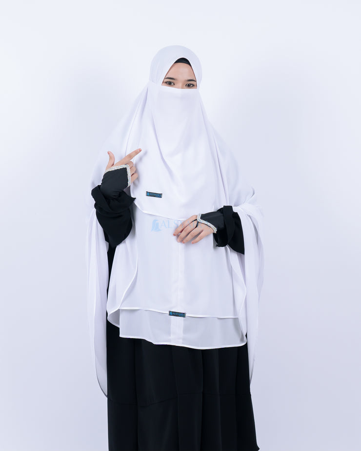 Alsyahra Set Khimar Umroh Walimah Bisban 2 Layer Cadar Tali Sifon XL