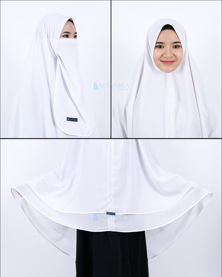 Alsyahra Set Khimar Umroh Walimah Bisban 2 Layer Cadar Tali Sifon XXL