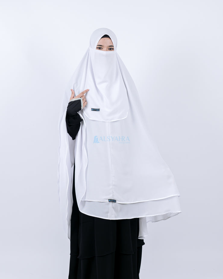 Alsyahra Set Khimar Umroh Walimah Bisban 2 Layer Cadar Tali Sifon XXL