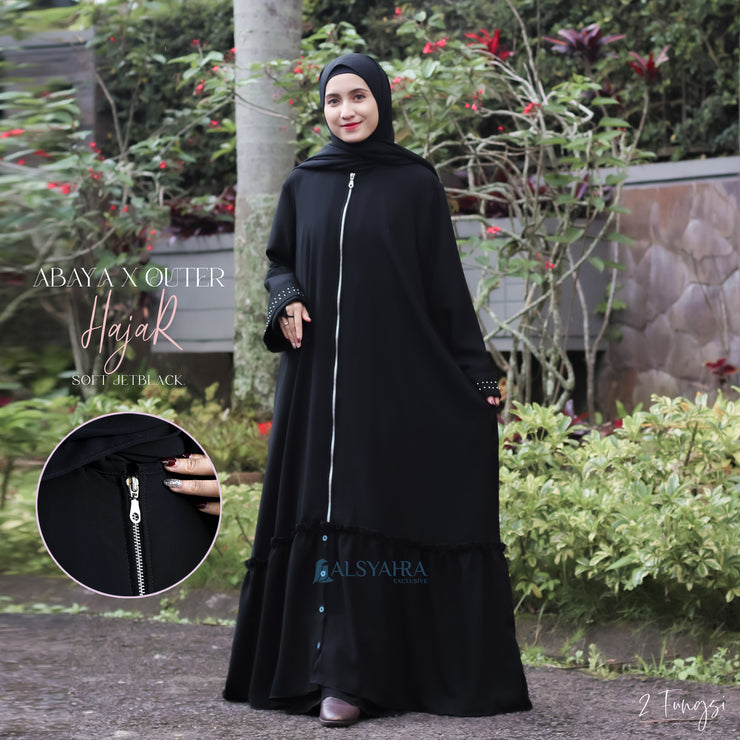 Alsyahra Exclusive Gamis Abaya Outer Hajar Multifungsi Jetblack