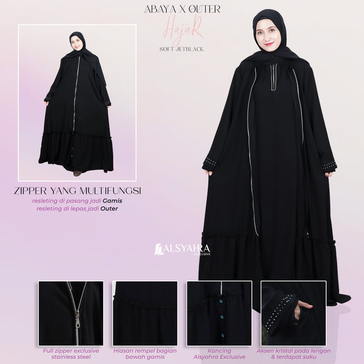 Alsyahra Exclusive Gamis Abaya Outer Hajar Multifungsi Jetblack