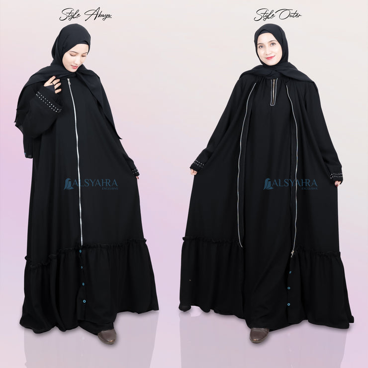 Alsyahra Exclusive Gamis Abaya Outer Hajar Multifungsi Jetblack